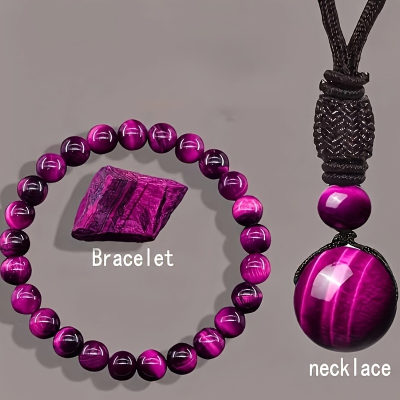 3pc Glass Rose Red Tiger Eye Jewellery Set